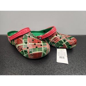 Crocs Baya Holiday Plaid Comfort‎ Clogs Men's 12 Women's 14 Sandals Slides ~ NEW